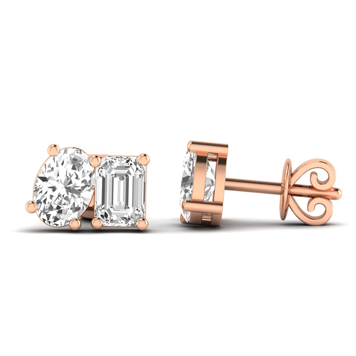 Emerald Cut &amp; Oval Diamond Toi et Moi Earrings - Balacia