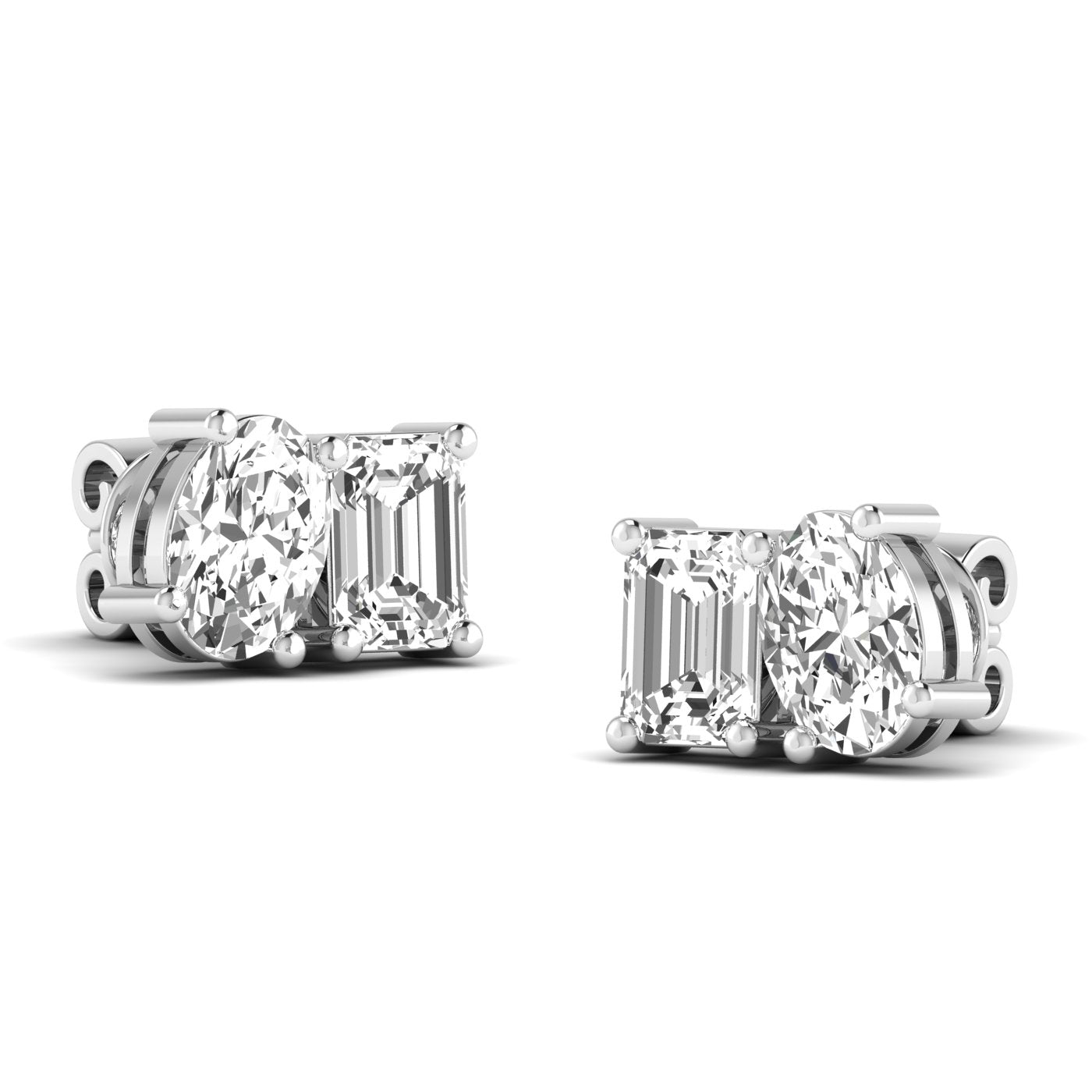 Emerald Cut &amp; Oval Diamond Toi et Moi Earrings - Balacia