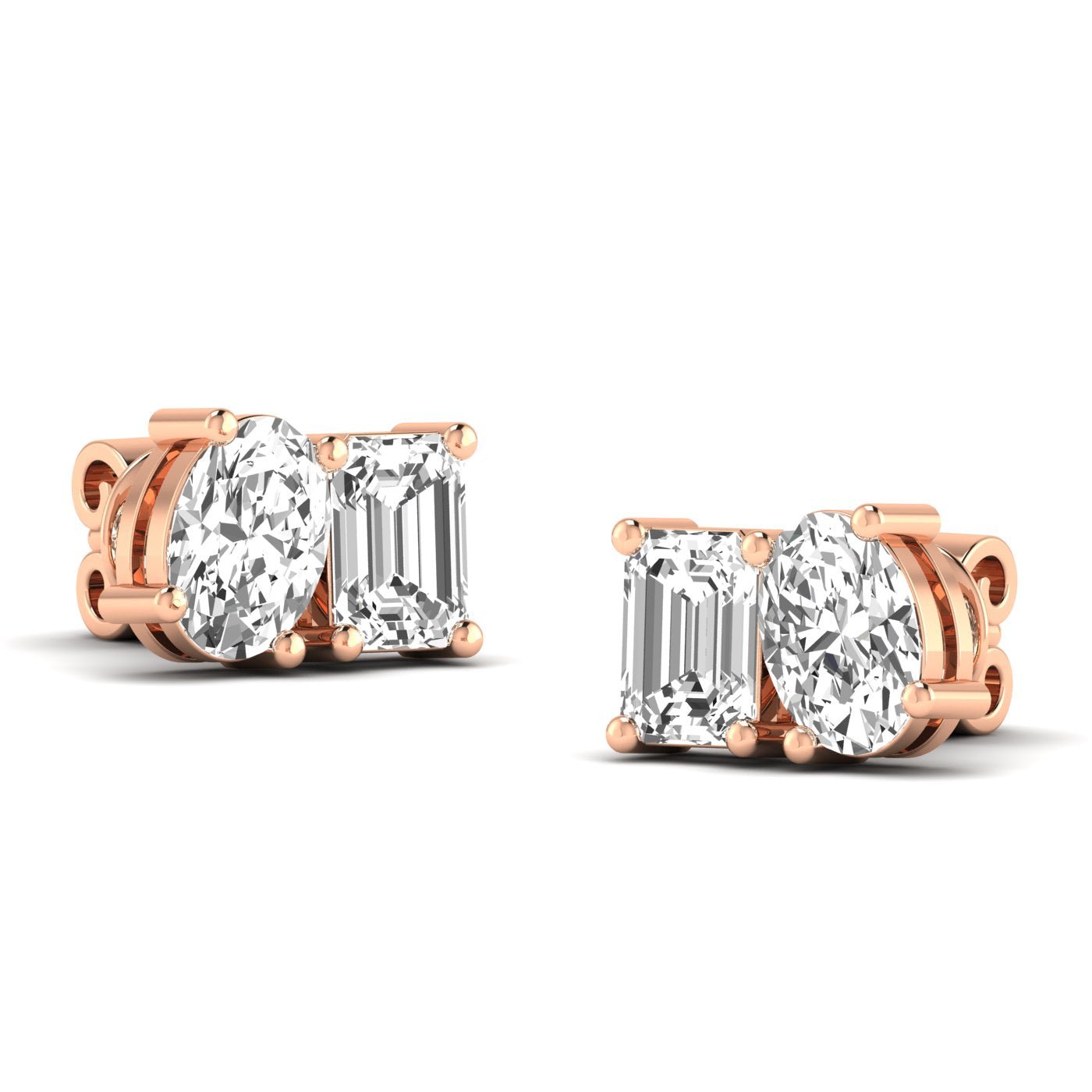 Emerald Cut &amp; Oval Diamond Toi et Moi Earrings - Balacia