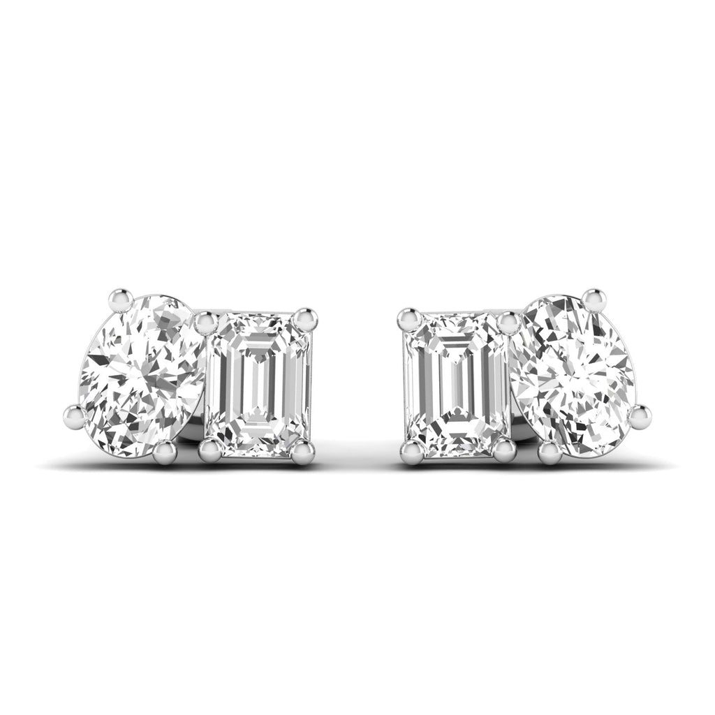 Emerald Cut & Oval Diamond Toi et Moi Earrings - Balacia