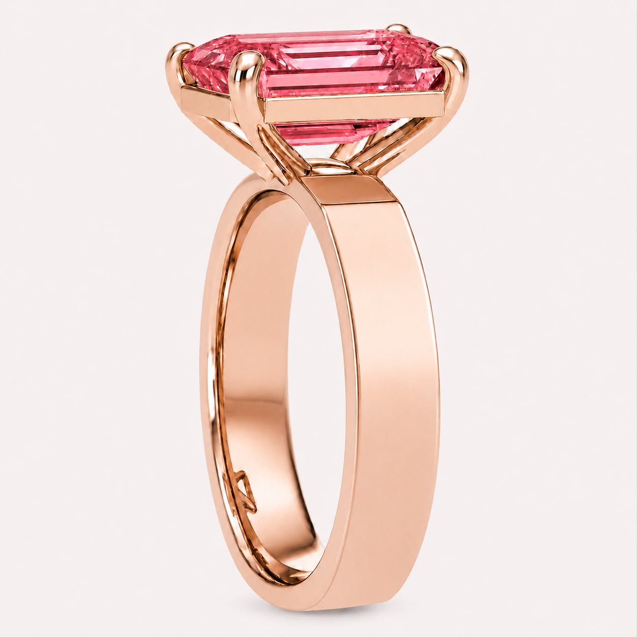 Rose Gold Emerald Cut Padparadscha Sapphire Engagement Ring Side