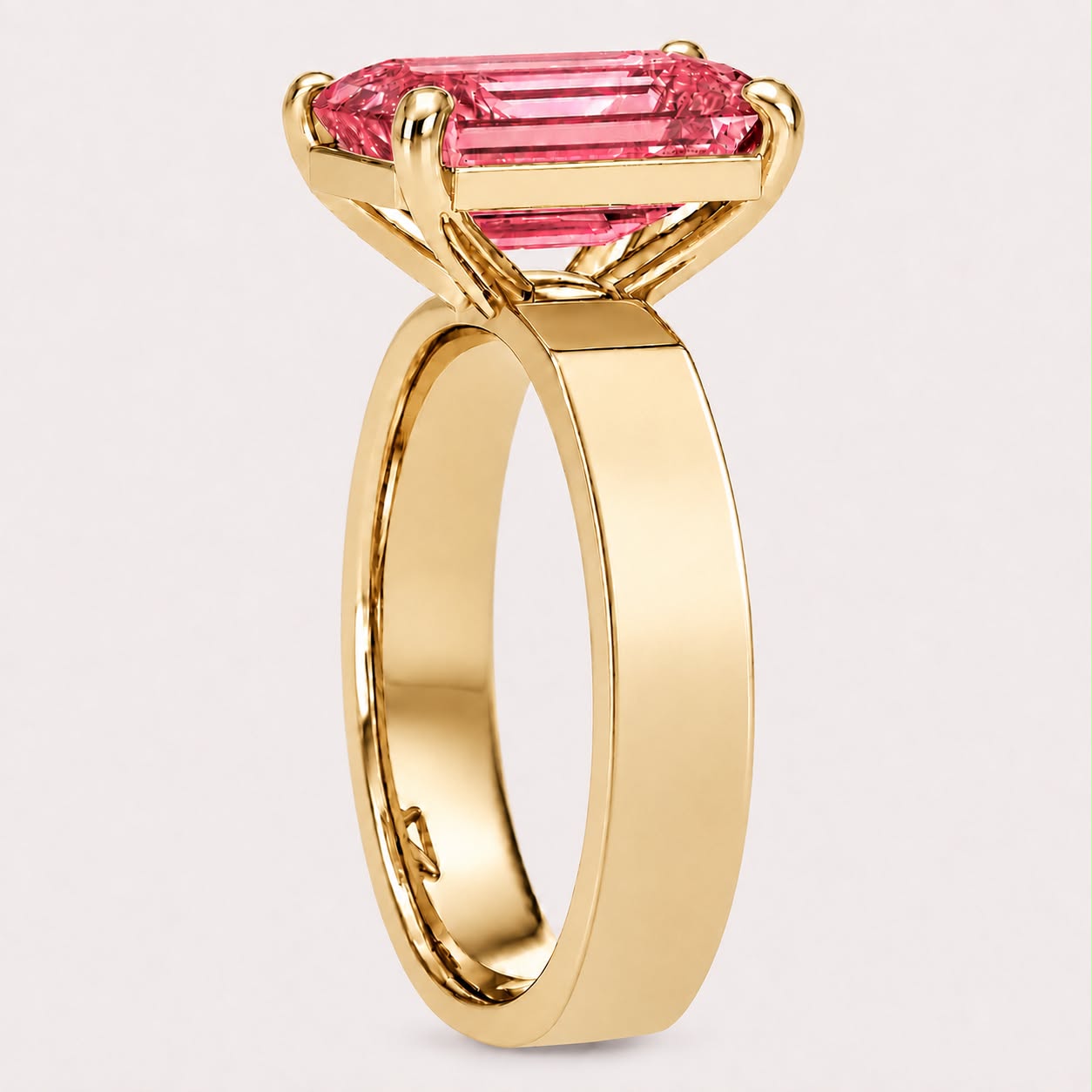Yellow Gold Emerald Cut Padparadscha Sapphire Engagement Ring Side