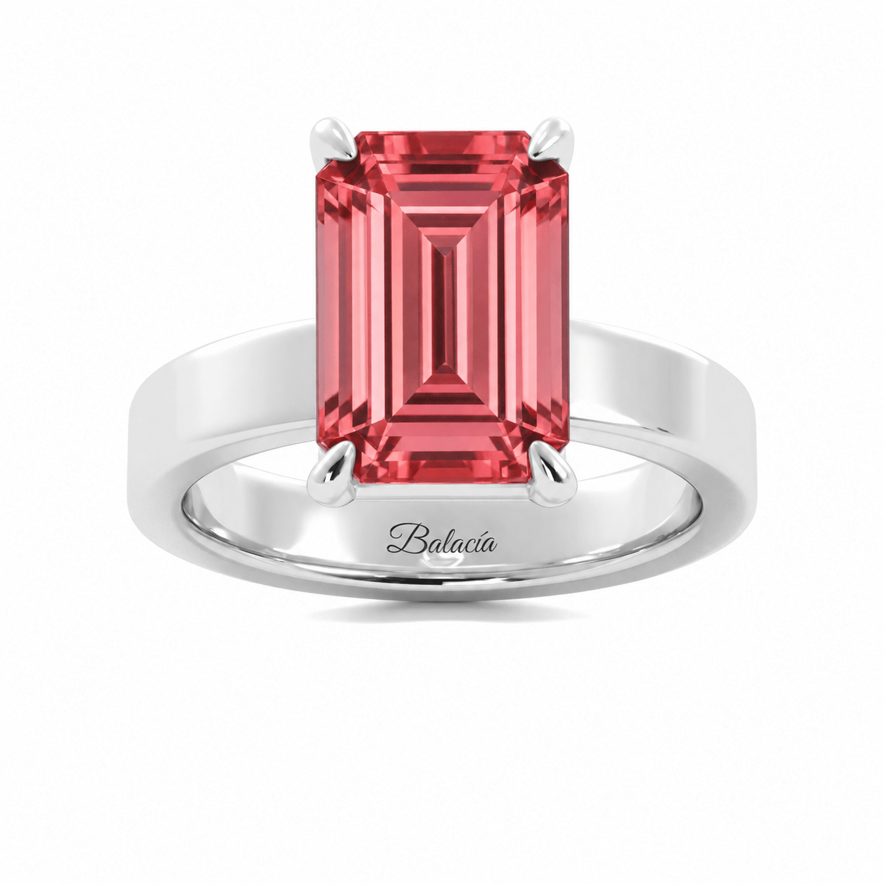 White Gold Emerald Cut Padparadscha Sapphire Engagement Ring