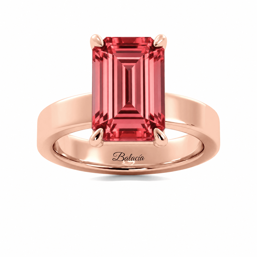 Rose Gold Emerald Cut Padparadscha Sapphire Engagement Ring