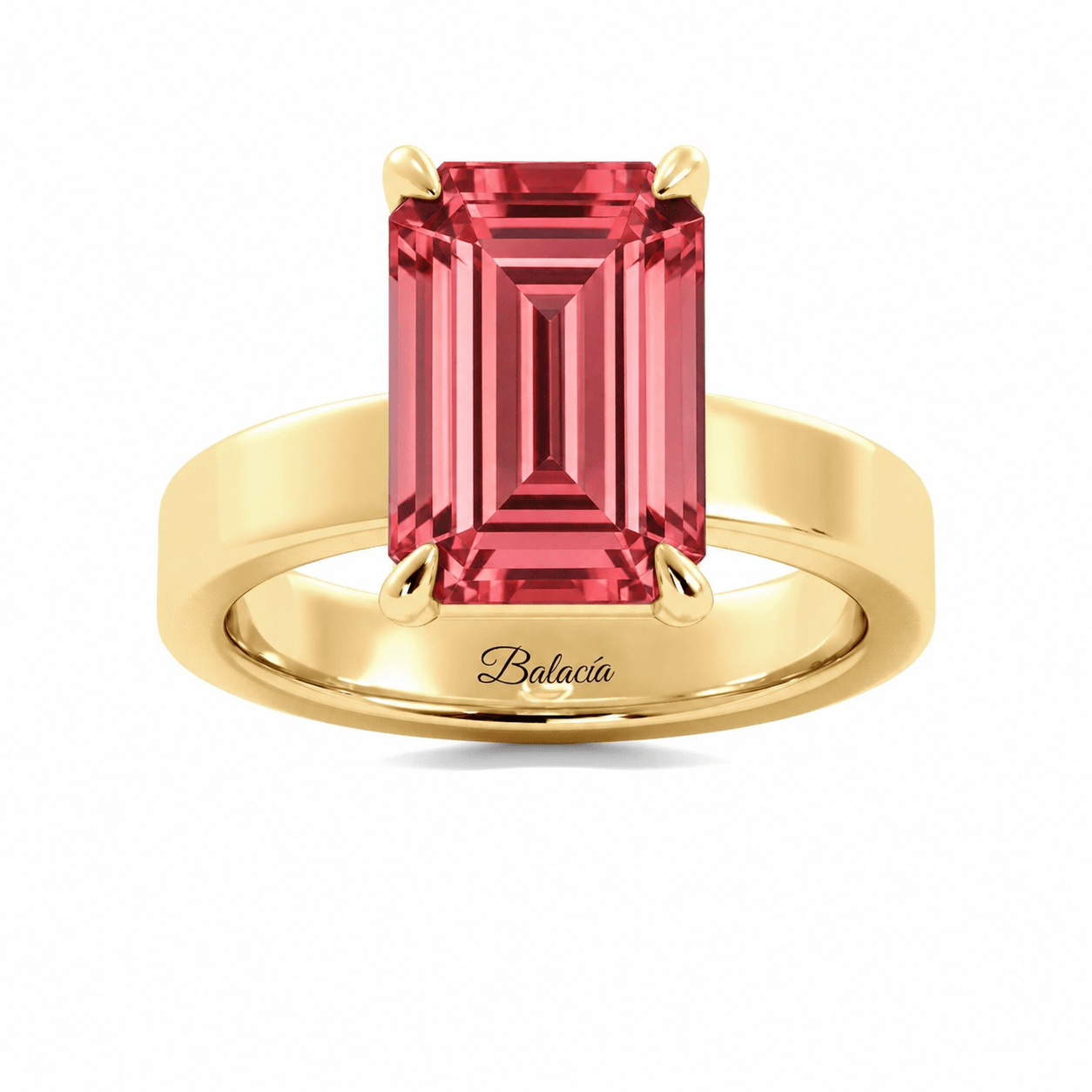Yellow Gold Emerald Cut Padparadscha Sapphire Engagement Ring
