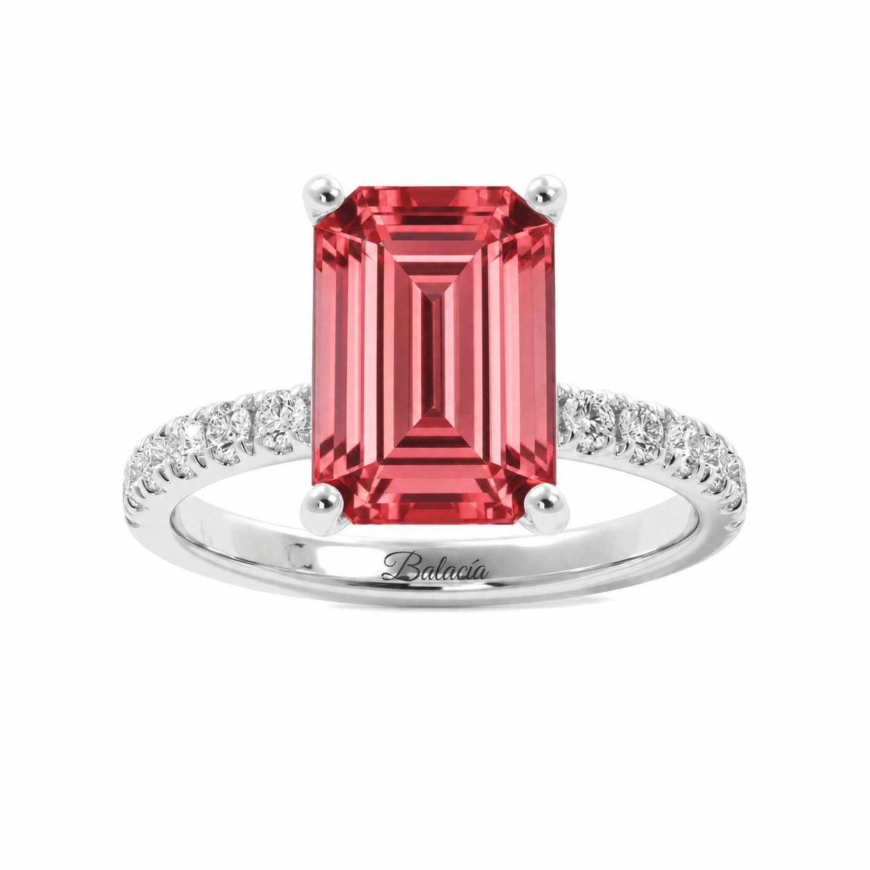 Padparadscha Sapphire Half Eternity Engagement Ring White Gold