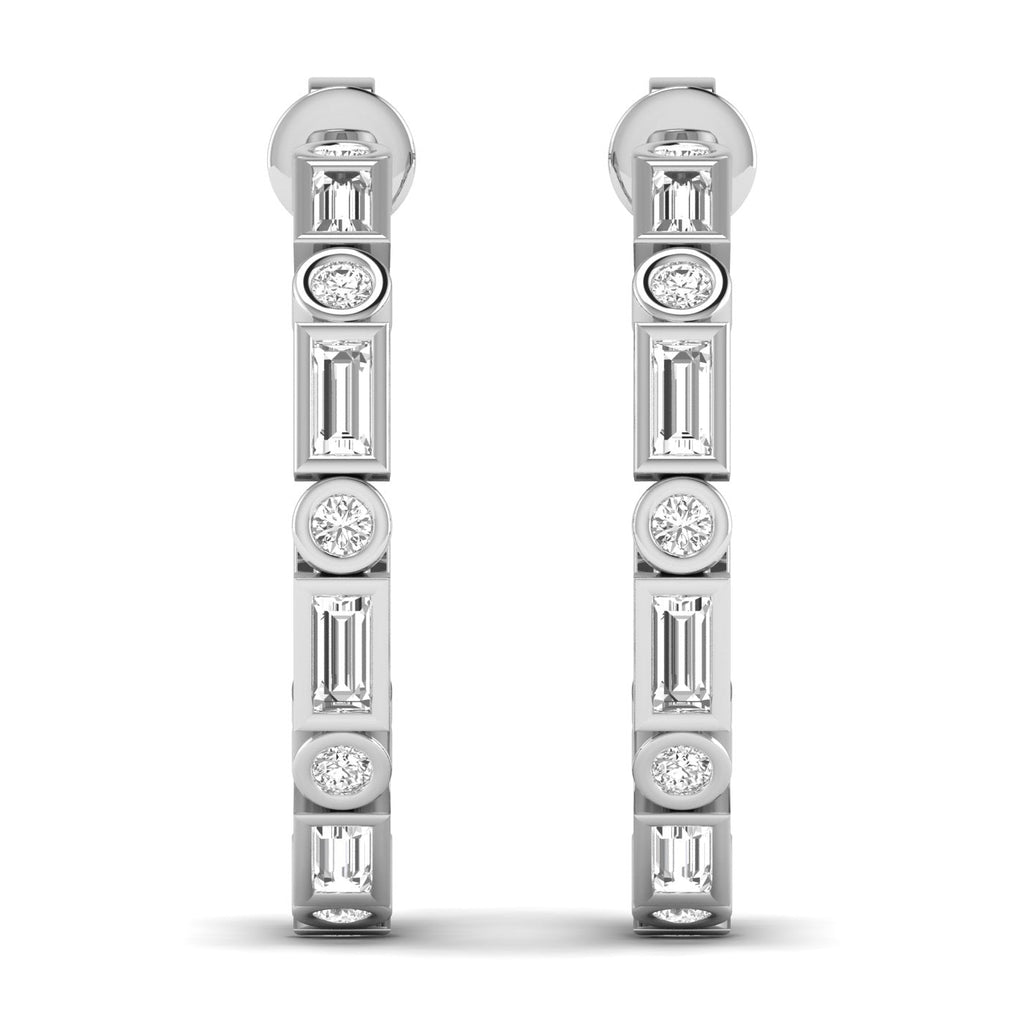 Emerald Cut Round Bezel Diamond Hoop Earrings - Balacia