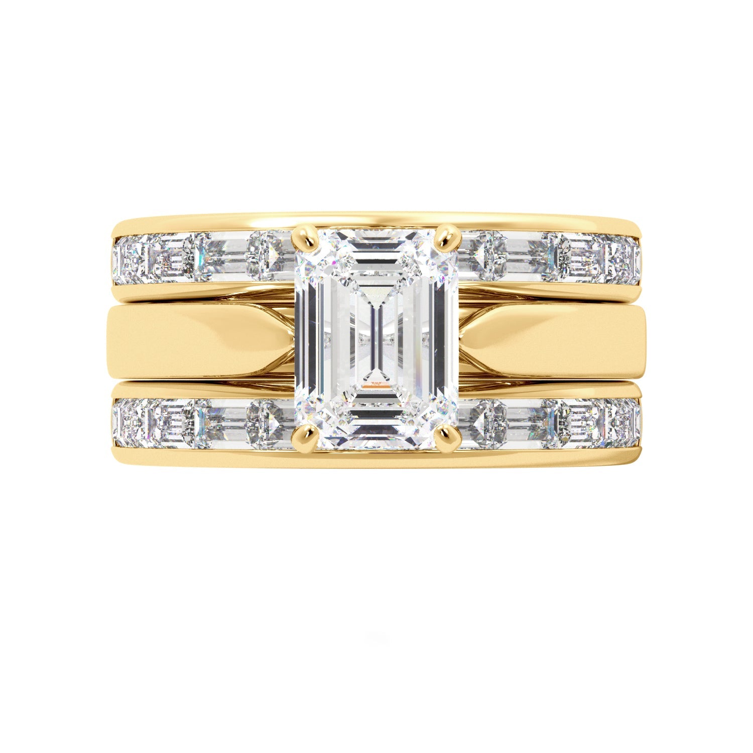 Emerald Cut Solitaire Bagguette Bands Engagement Ring Set - Balacia