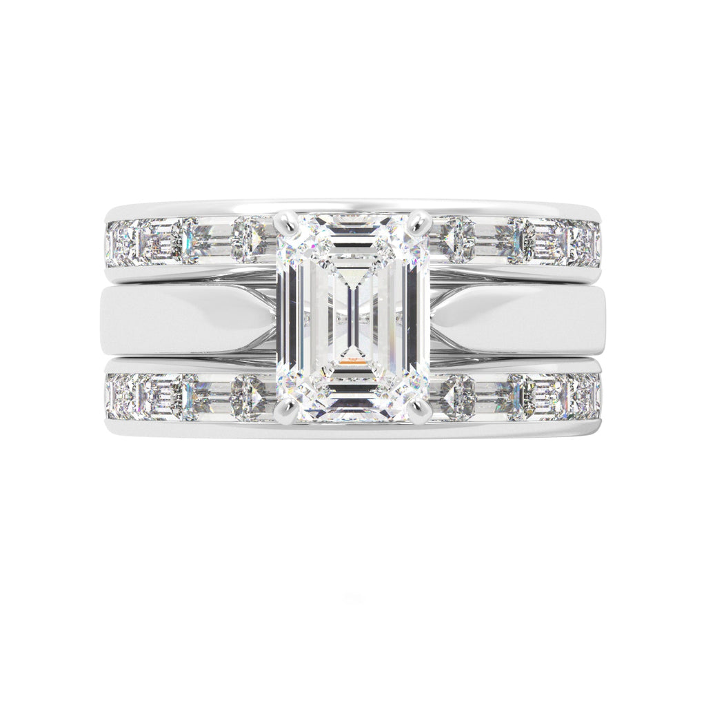 Emerald Cut Solitaire Bagguette Bands Engagement Ring Set - Balacia