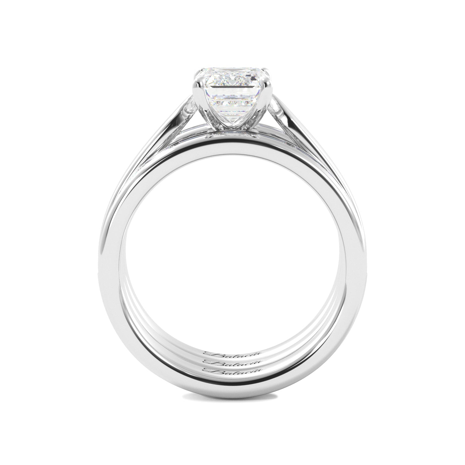 Emerald Cut Solitaire Bagguette Bands Engagement Ring Set - Balacia