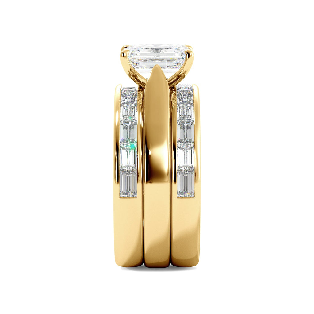 Emerald Cut Solitaire Bagguette Bands Engagement Ring Set - Balacia