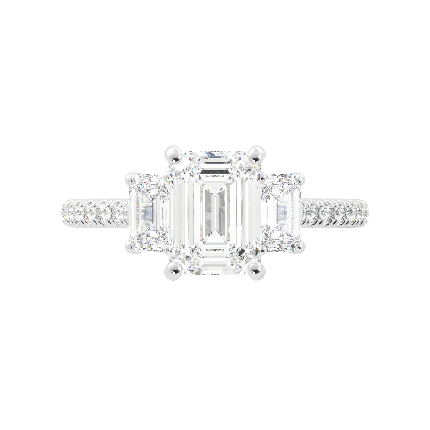 Emerald Cut Three Stone Diamond Engagement Ring - Balacia