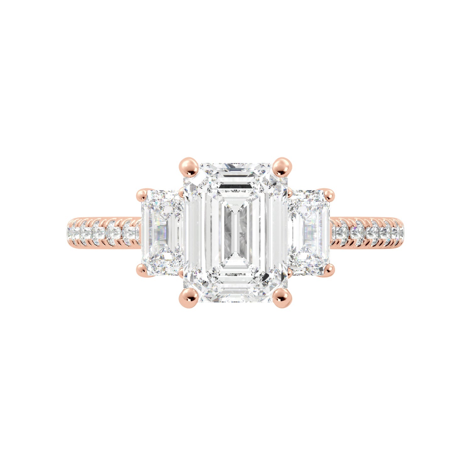 Emerald Cut Three Stone Diamond Engagement Ring