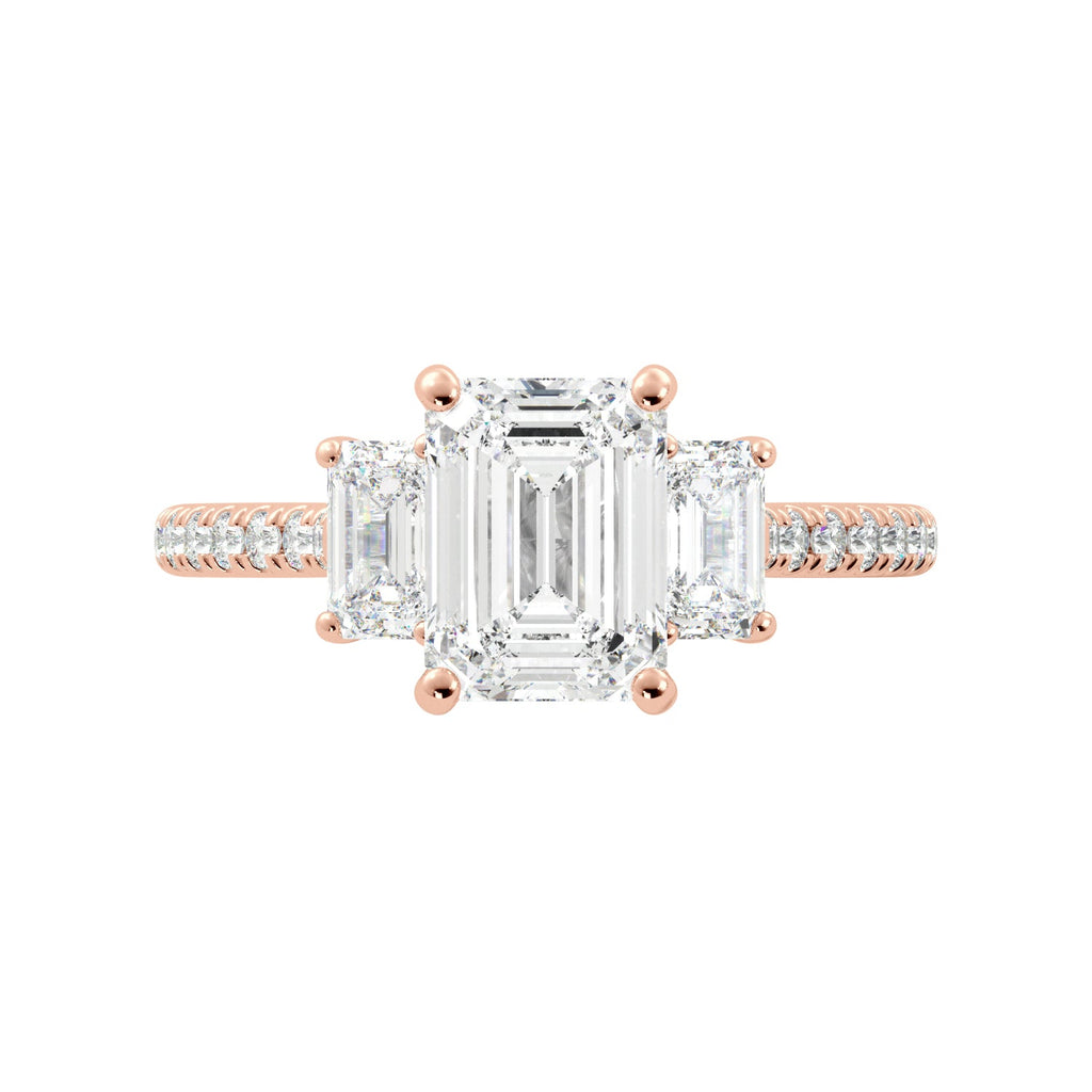 Emerald Cut Three Stone Diamond Engagement Ring