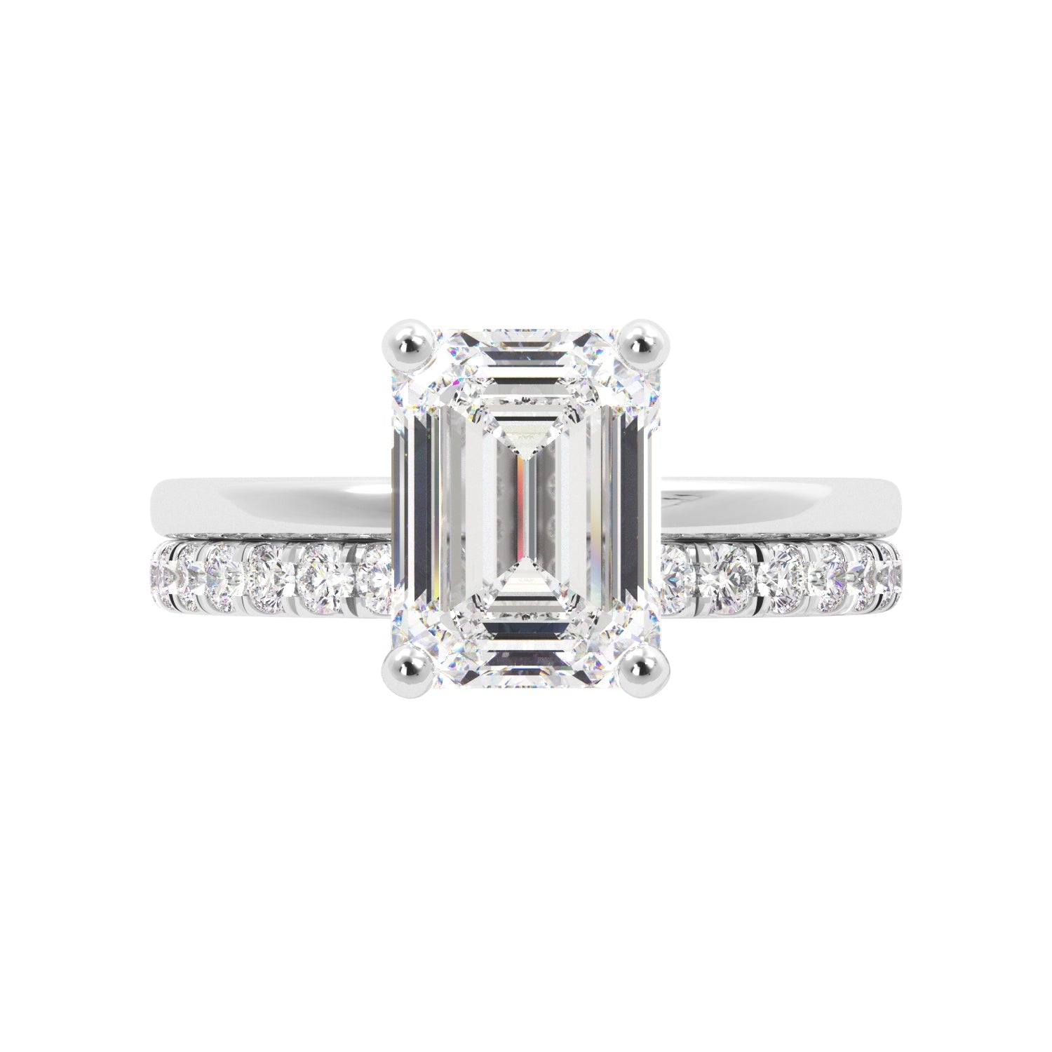 Emerald Cut with Hidden Halo Engagement Ring Set - Balacia