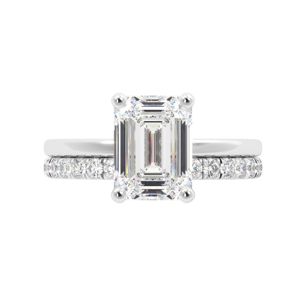 Emerald Cut with Hidden Halo Engagement Ring Set - Balacia