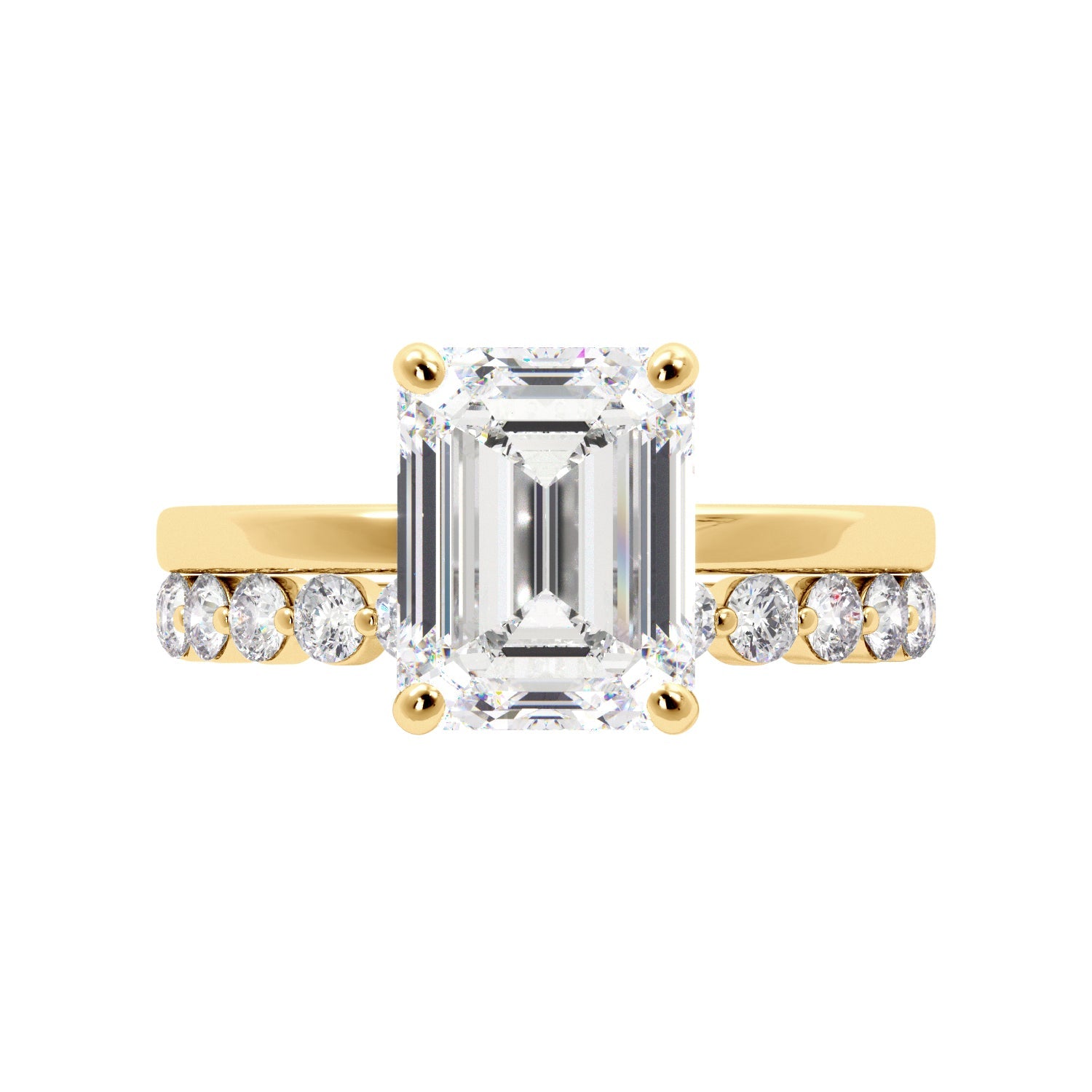 Emerald Cut with Hidden Halo Engagement Ring Set - Balacia