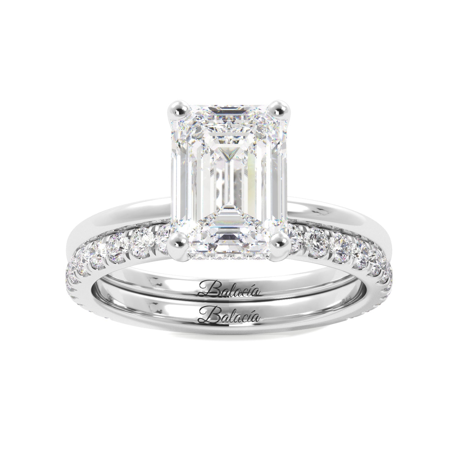 Emerald Cut with Hidden Halo Engagement Ring Set - Balacia