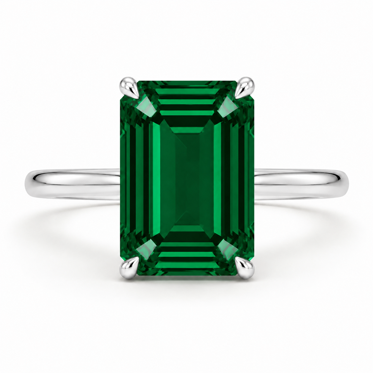 green emerald engagement ring silver white gold