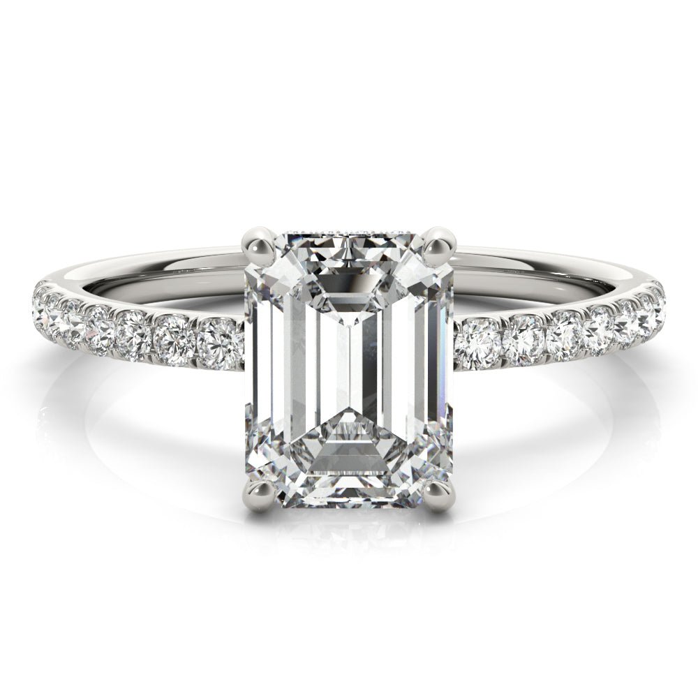 Evelyn Emerald Cut Hidden Halo Engagement Ring - Balacia