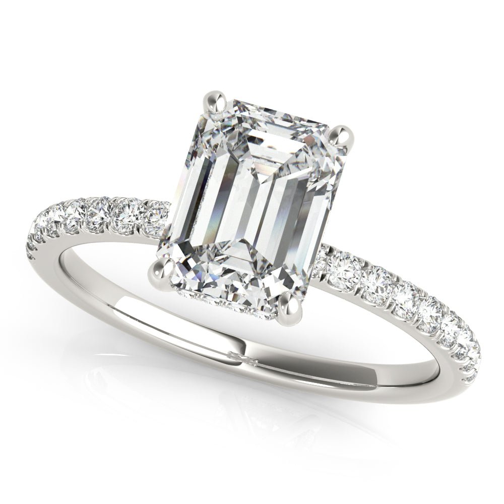 Evelyn Emerald Cut Hidden Halo Engagement Ring - Balacia