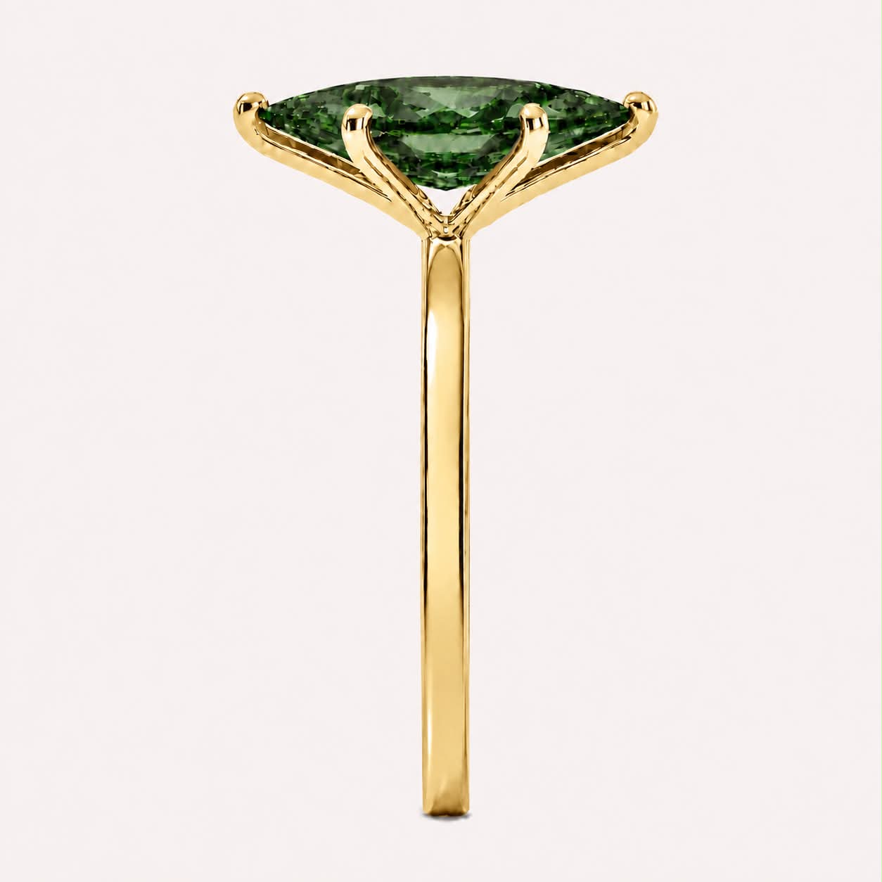 Yellow Gold Fancy Green Marquise Diamond Hidden Halo Engagement Ring Side View
