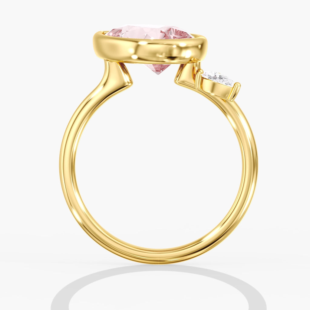 Yellow Gold Fancy Pink Pear Diamond Modern Tilted Bezel Ring Side View