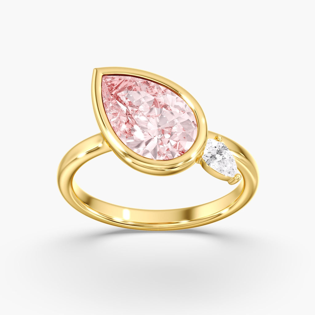 Yellow Gold Fancy Pink Pear Diamond Modern Tilted Bezel Ring