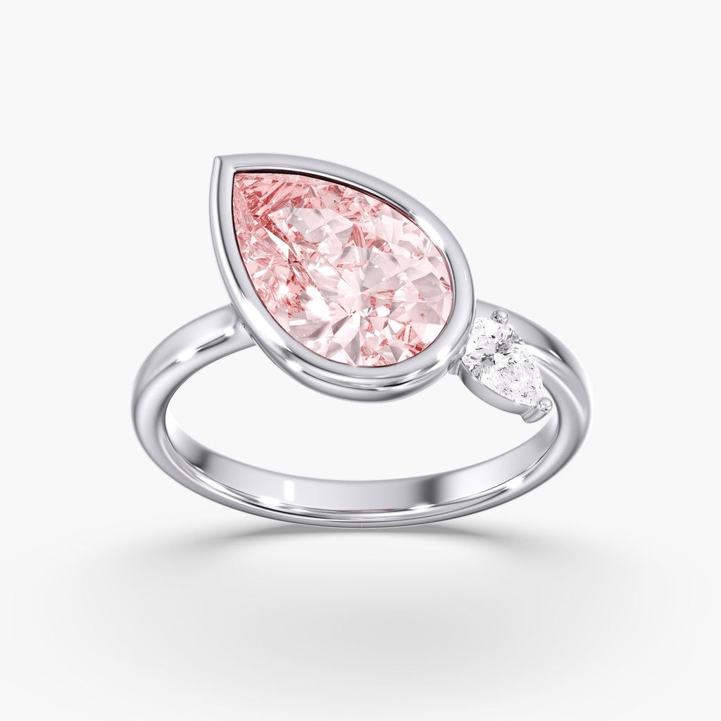 Fancy Pink Pear Diamond Modern Tilted Bezel Ring 