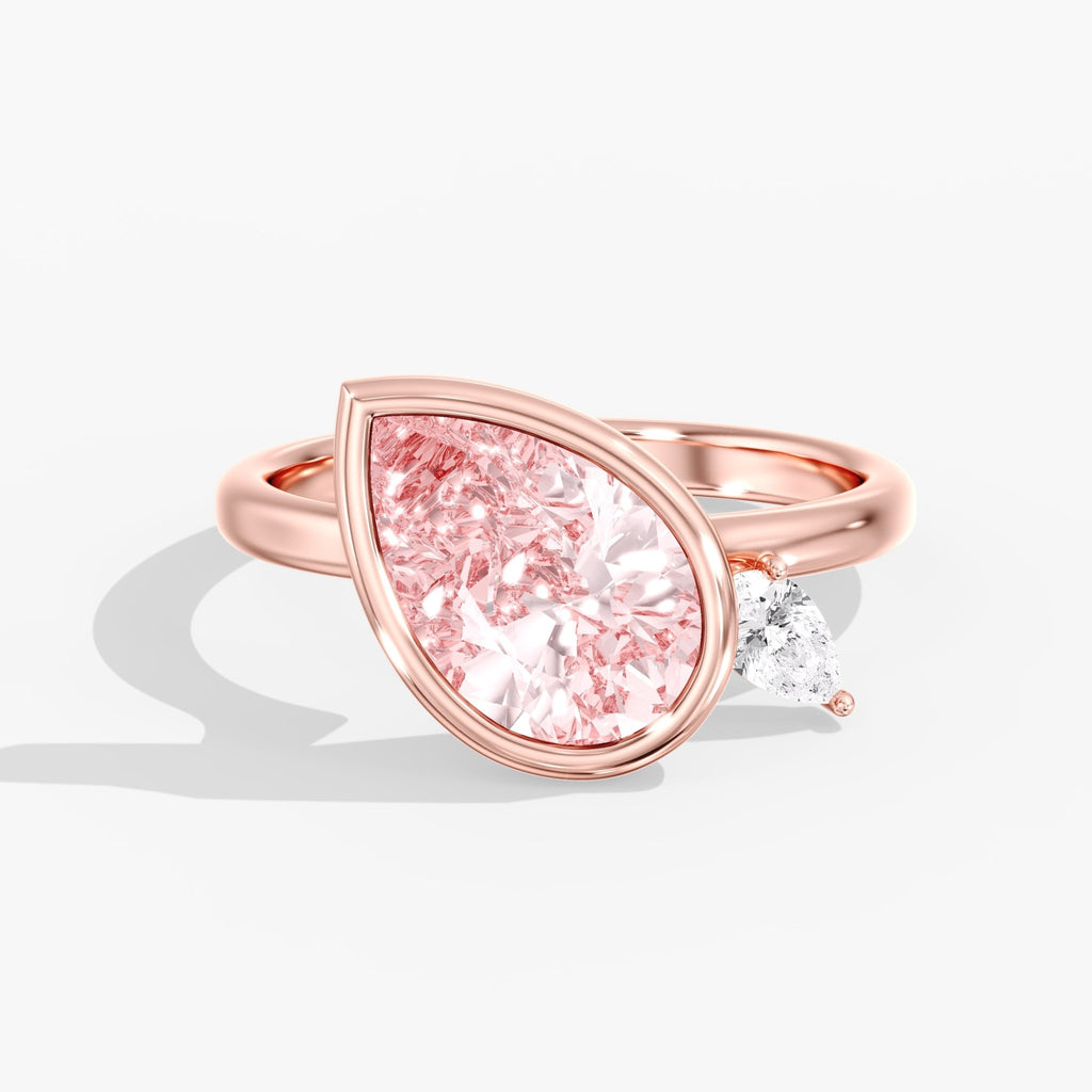 Rose Gold Fancy Pink Pear Diamond Modern Tilted Bezel Ring Top View