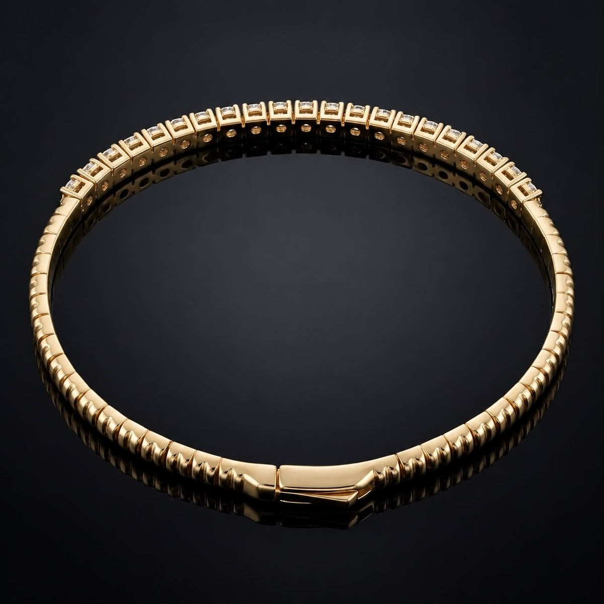 Yellow Gold Flexible Lab Diamond Tennis Bangle Side