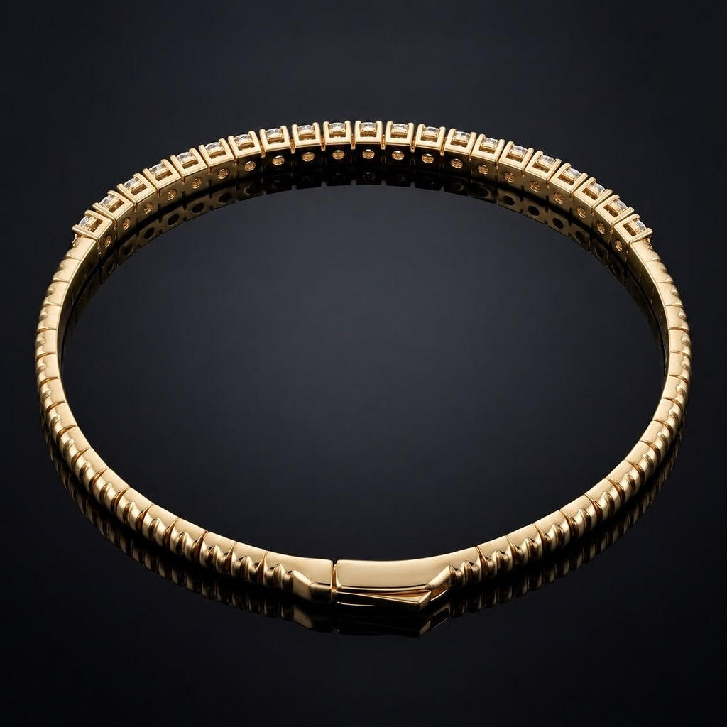 Yellow Gold Flexible Lab Diamond Tennis Bangle Side