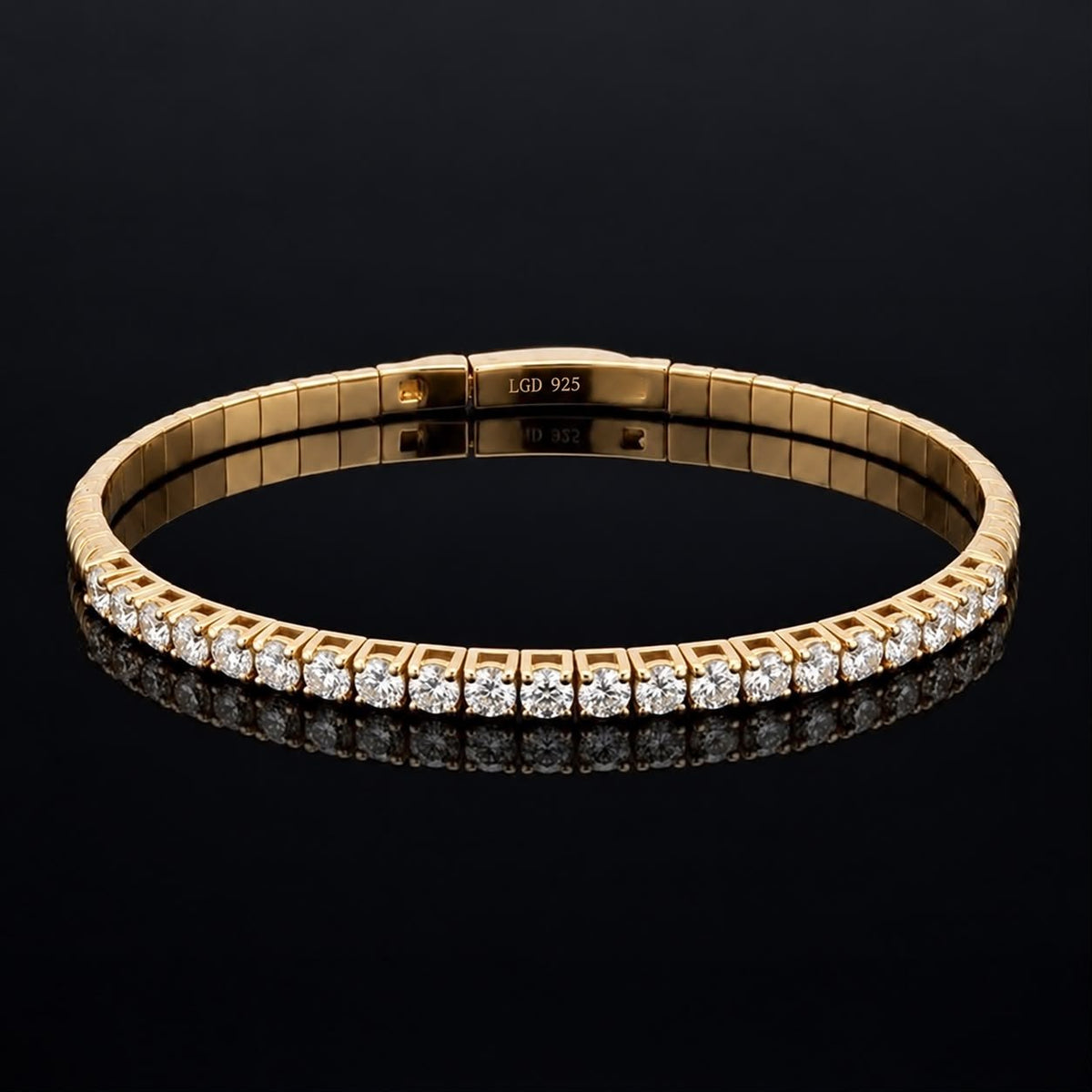 Yellow Gold Flexible Lab Diamond Tennis Bangle 