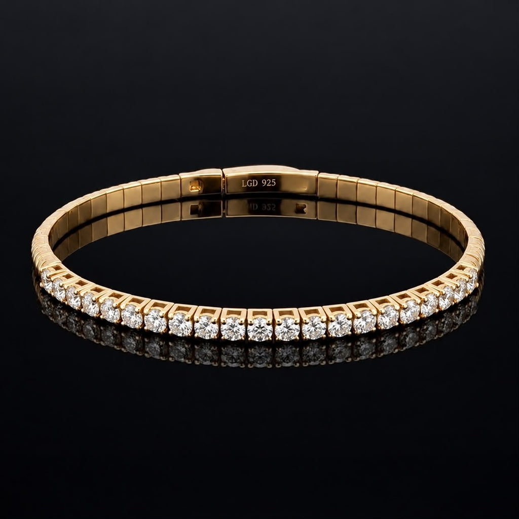 Yellow Gold Flexible Lab Diamond Tennis Bangle 