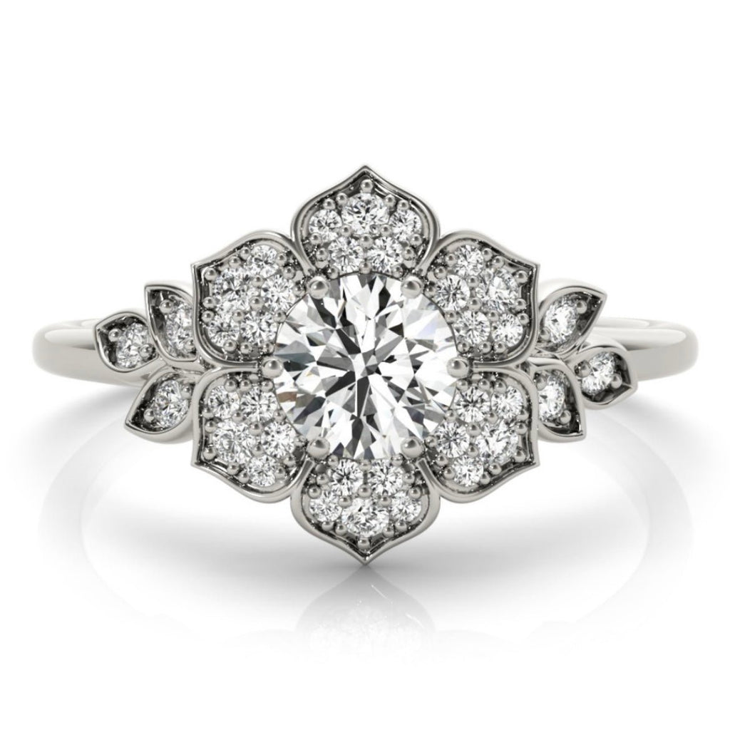 Floral Round Moissanite Engagement Ring - Balacia