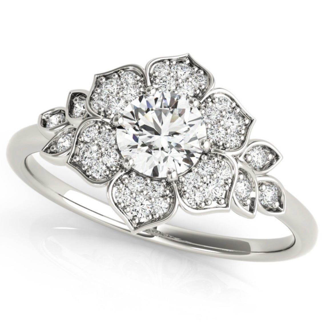 Floral Round Moissanite Engagement Ring - Balacia