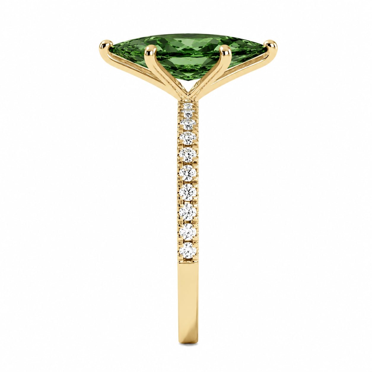 Yellow Gold Green Marquise Diamond Ring Side