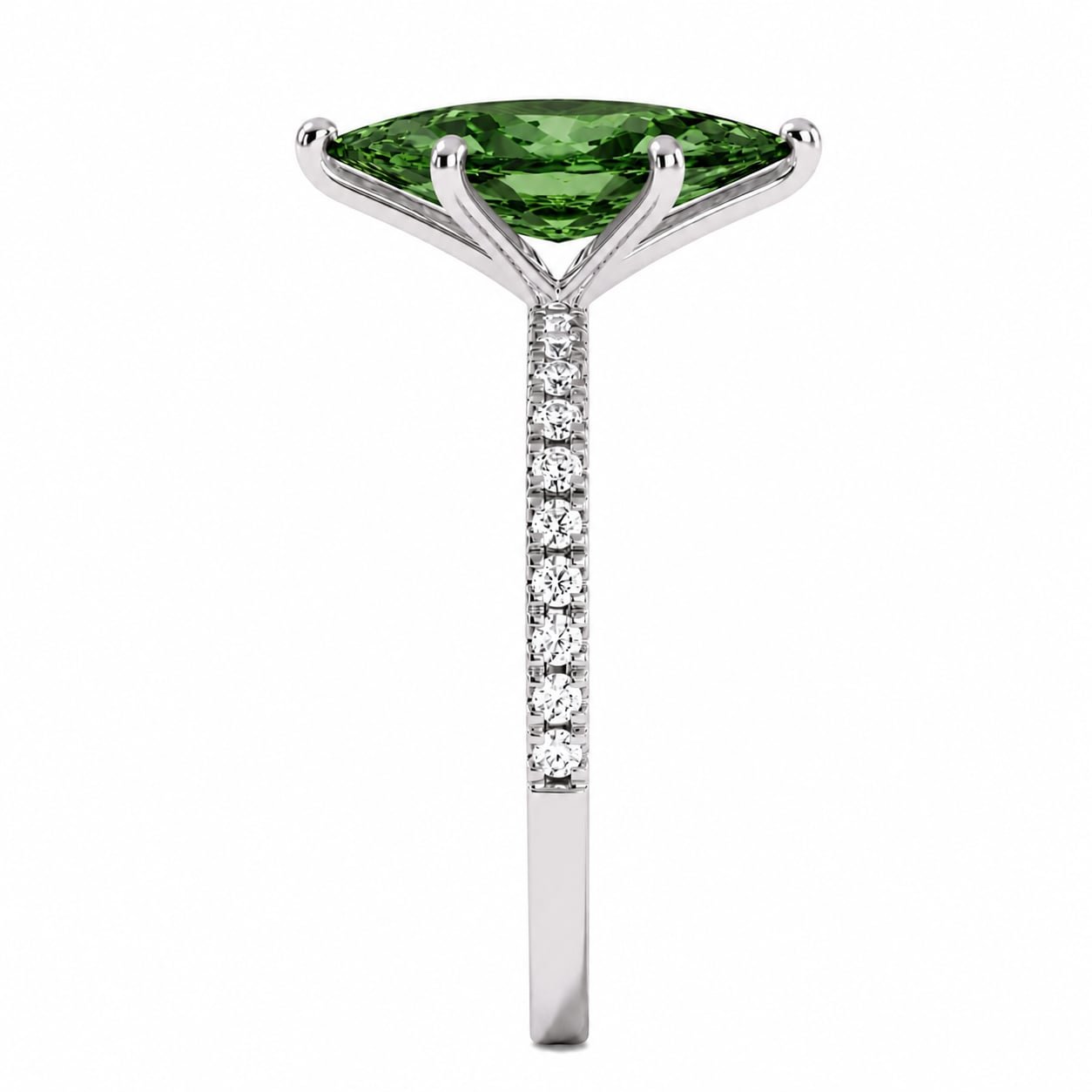 White Gold Green Marquise Diamond Ring Side