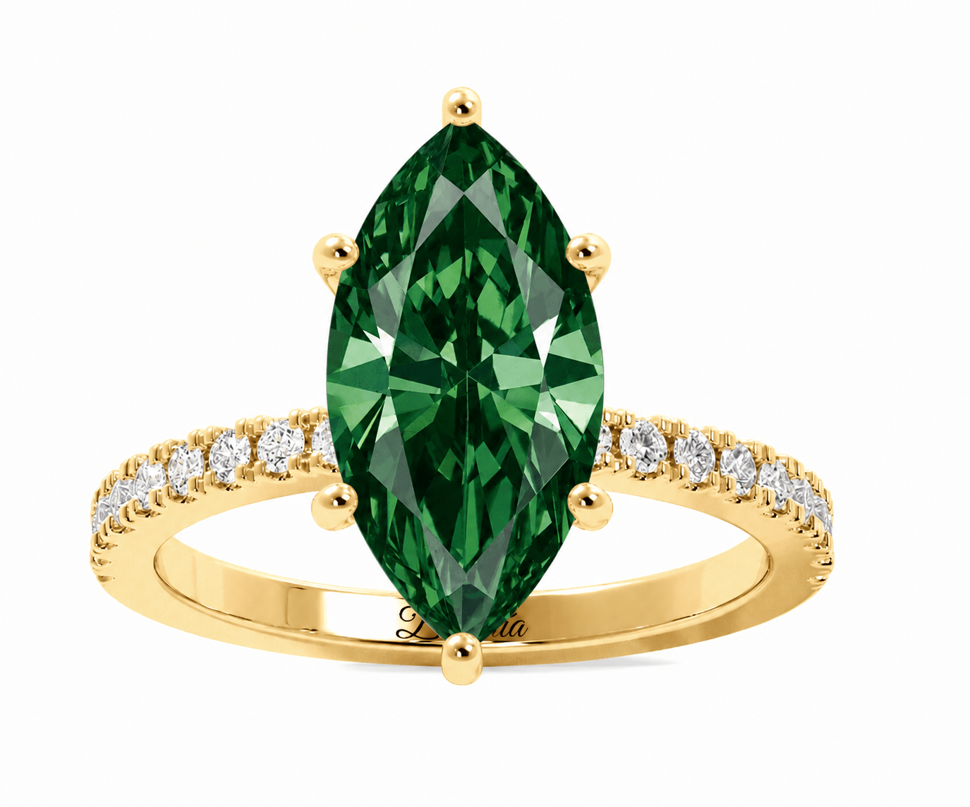 Yellow Gold Green Marquise Diamond Ring