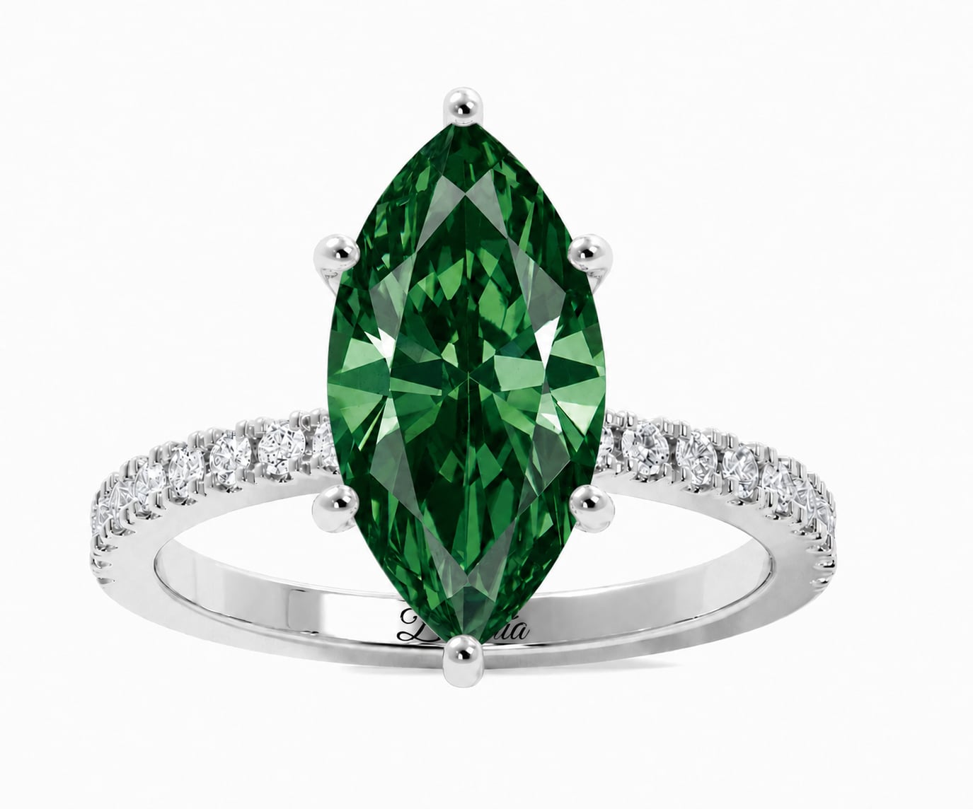 White Gold Green Marquise Diamond Ring 