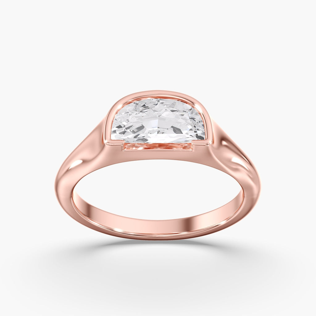 Rose Gold Golden Bezel Half Moon Ring