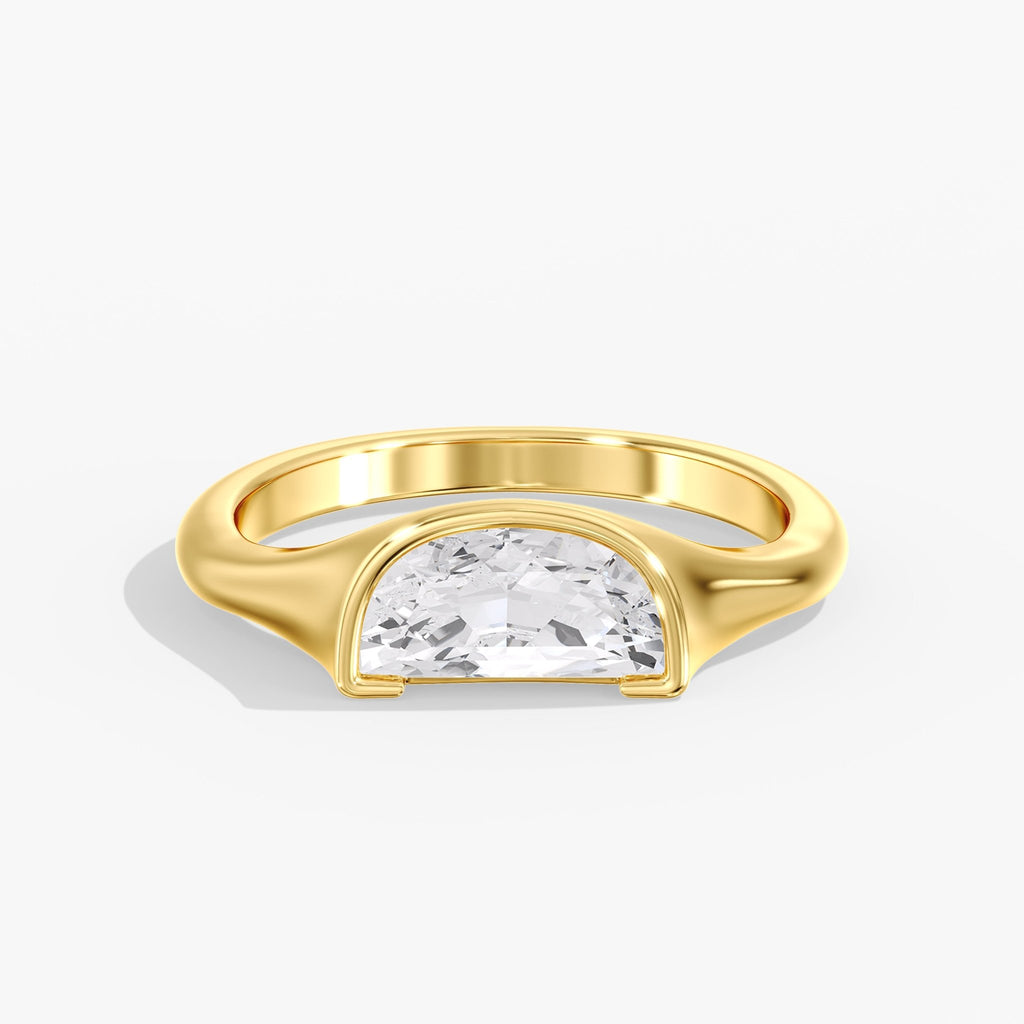 Yellow Gold Golden Bezel Half Moon Ring Front View