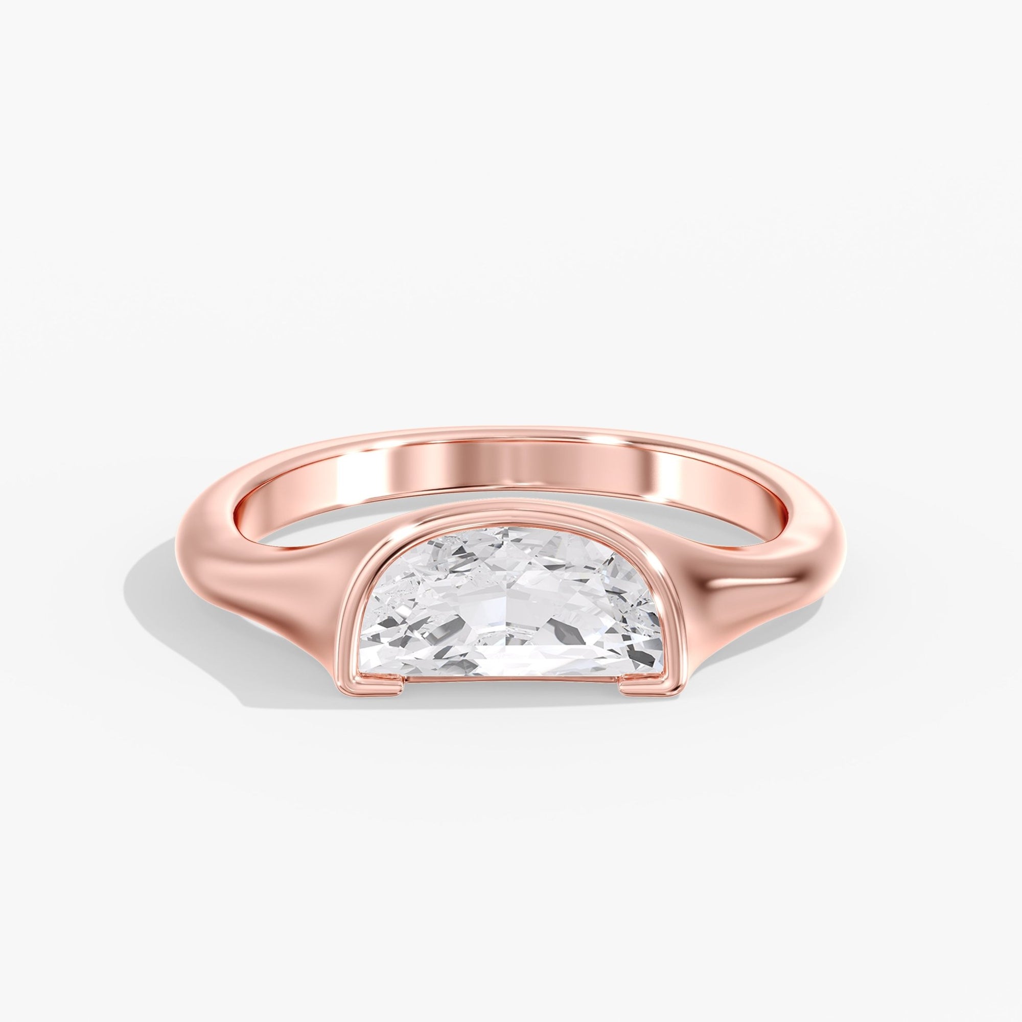 Rose Gold Golden Bezel Half Moon Ring Front View