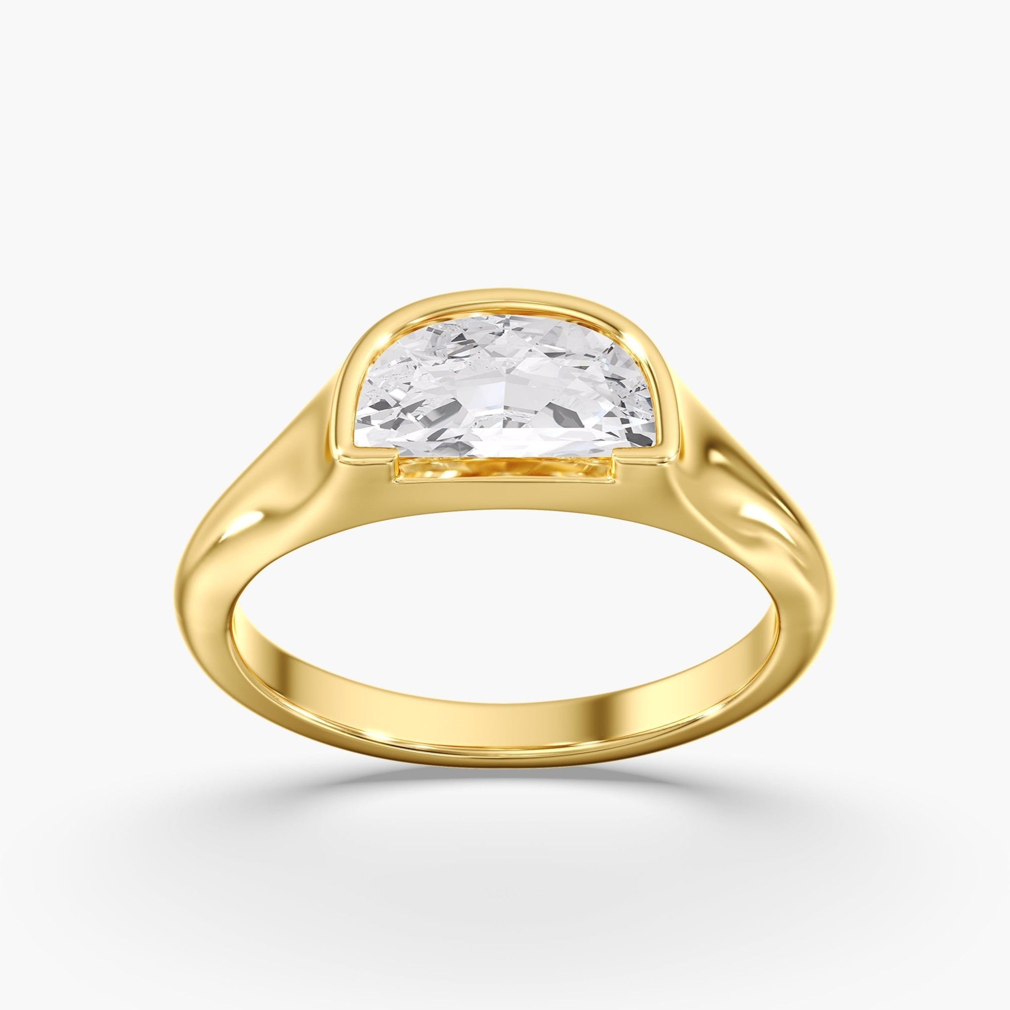 Yellow Gold Golden Bezel Half Moon Ring