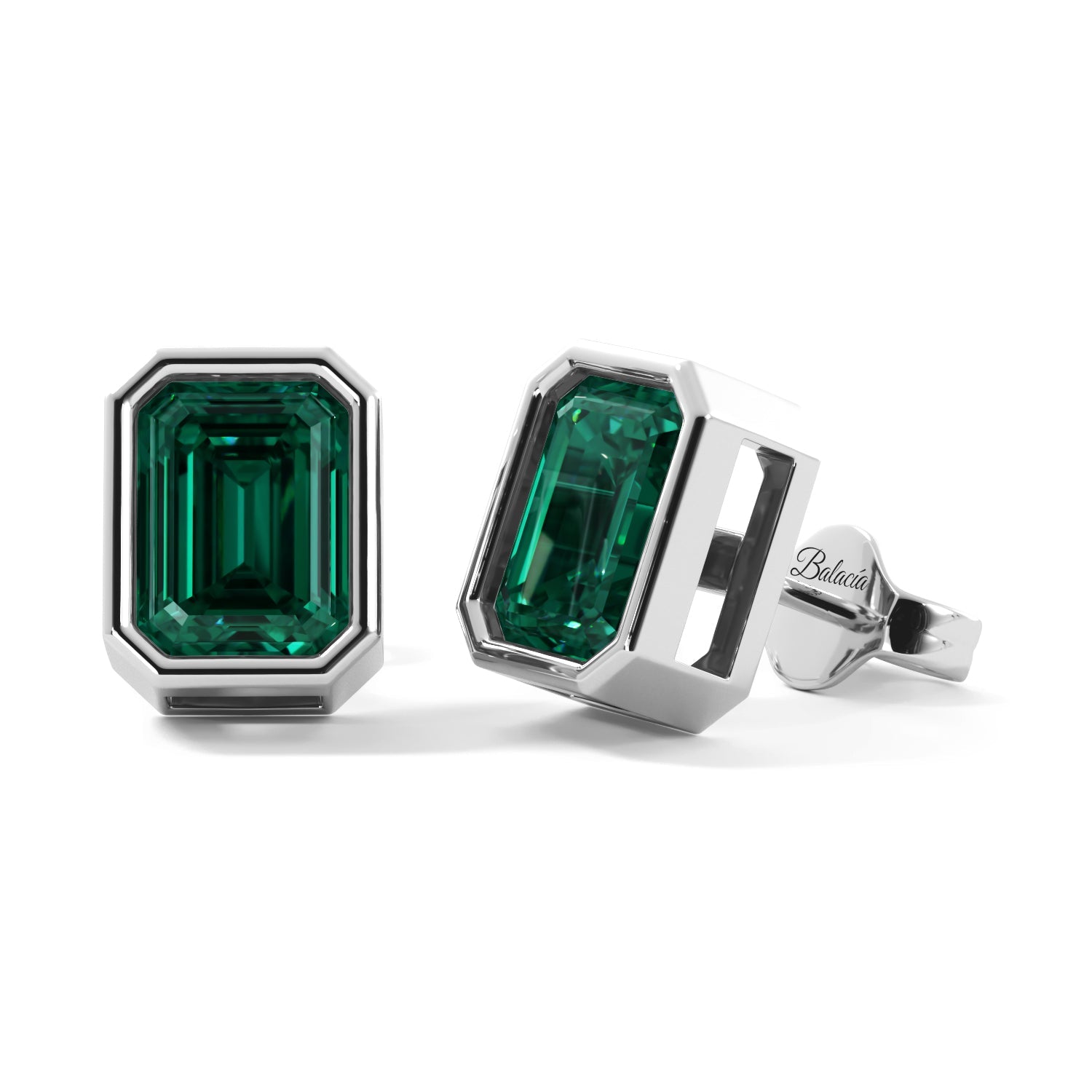 Emerald Cut Green Bezel Stud Earrings