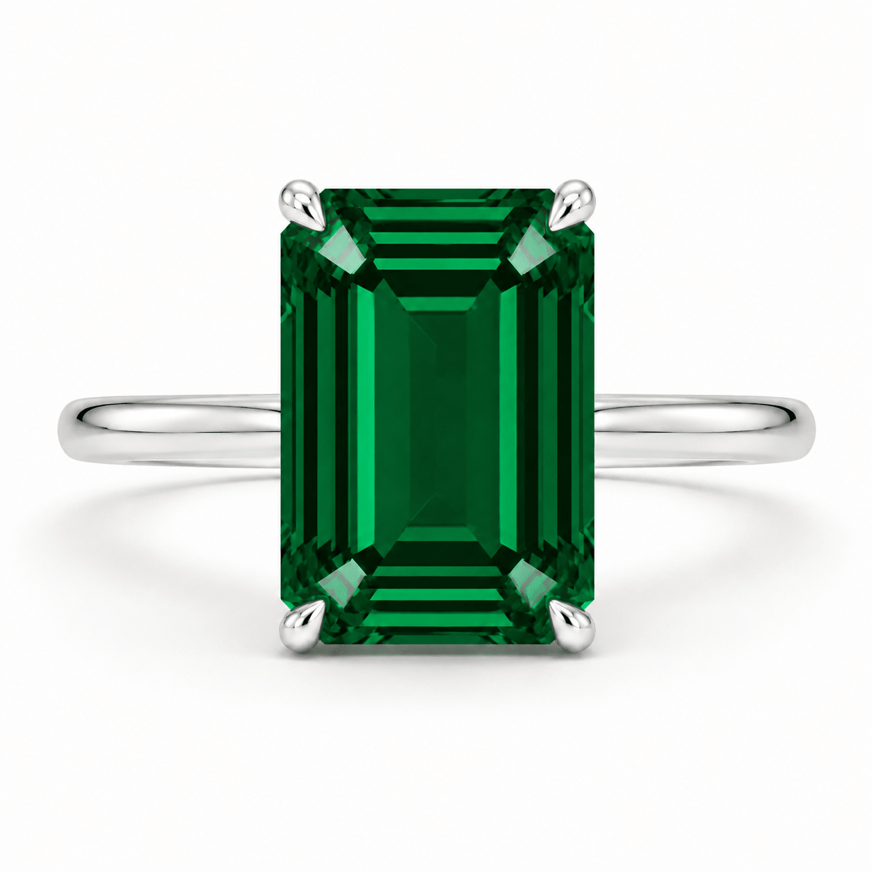 green emerald engagement ring silver white gold