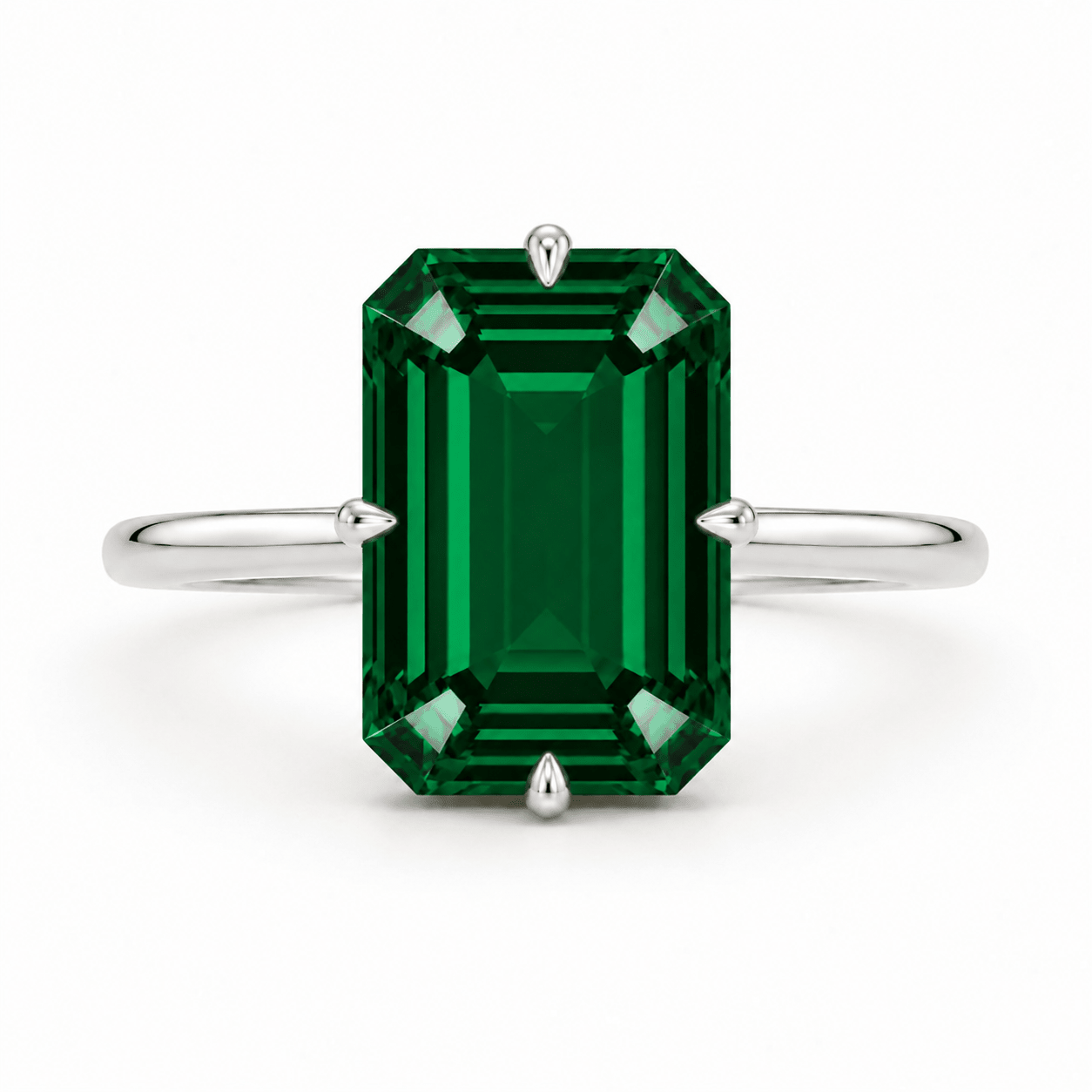 Emerald Green Lab Diamond Engagement Ring White Gold