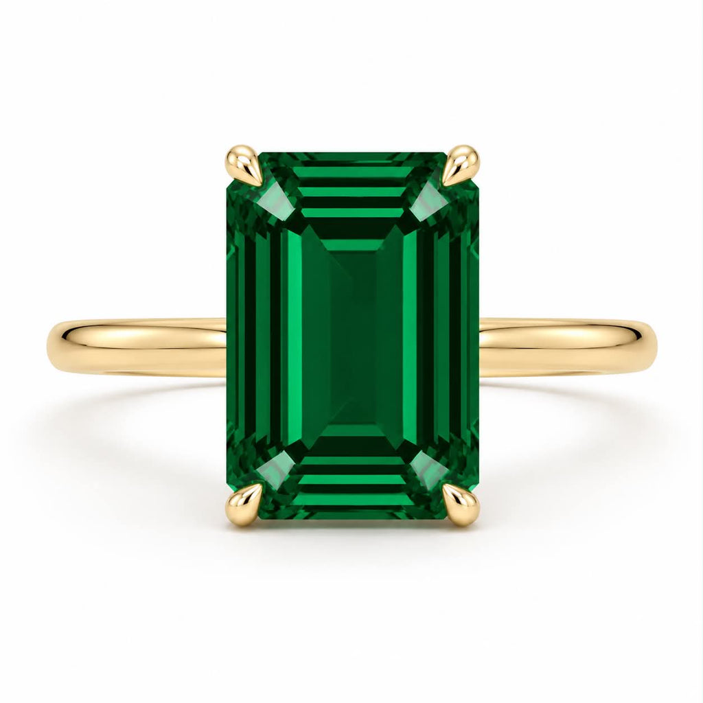 Green Emerald Cut Solitaire Engagement Ring Yellow Gold