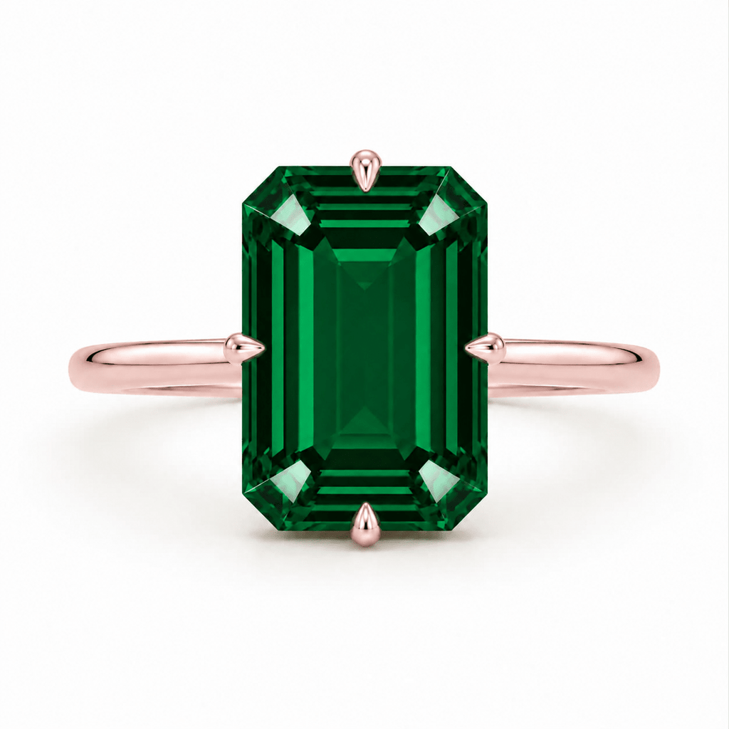 Emerald Green Lab Diamond Engagement Ring Rose Gold 