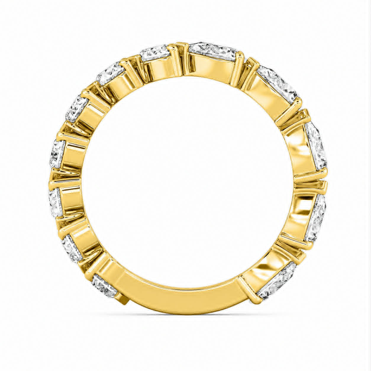 Yellow Gold Heart And Pear Diamond Two Shaped Eternity Band Full Side View